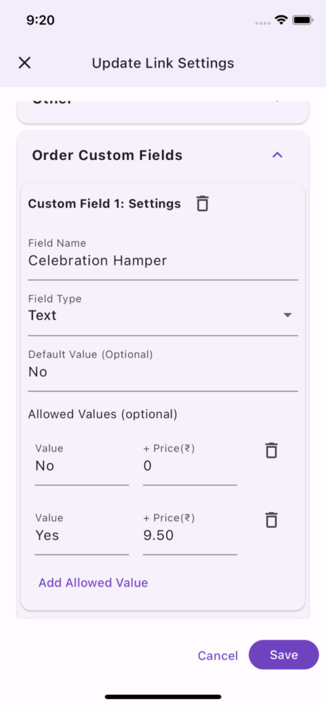Link Settings screenshot