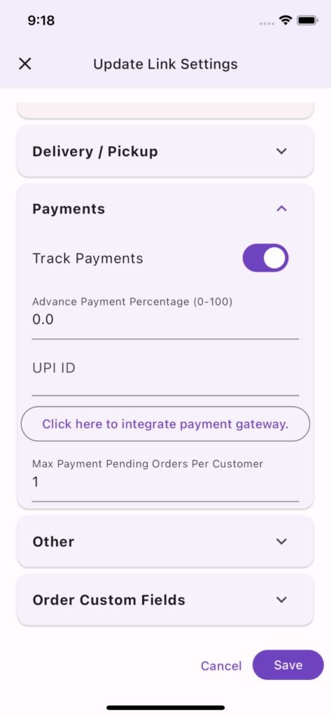 Link Settings screenshot