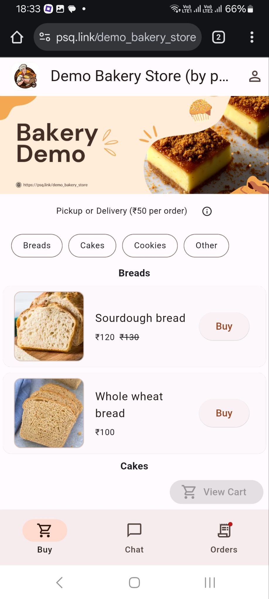 Customer storefront mobile screenshot showing product browsing and ordering flow