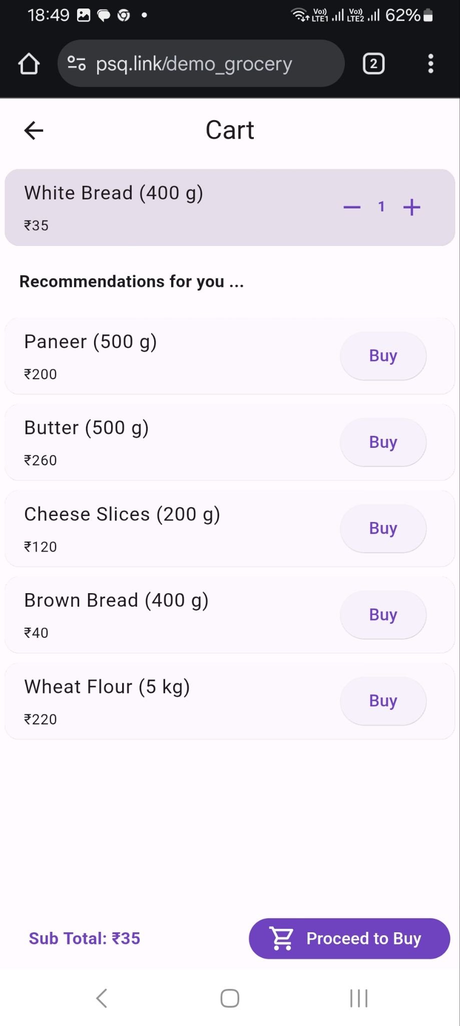 Customer storefront mobile screenshot showing product browsing and ordering flow