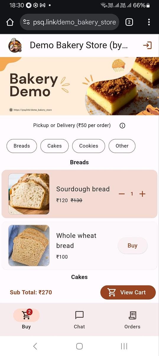 Customer storefront mobile screenshot showing product browsing and ordering flow