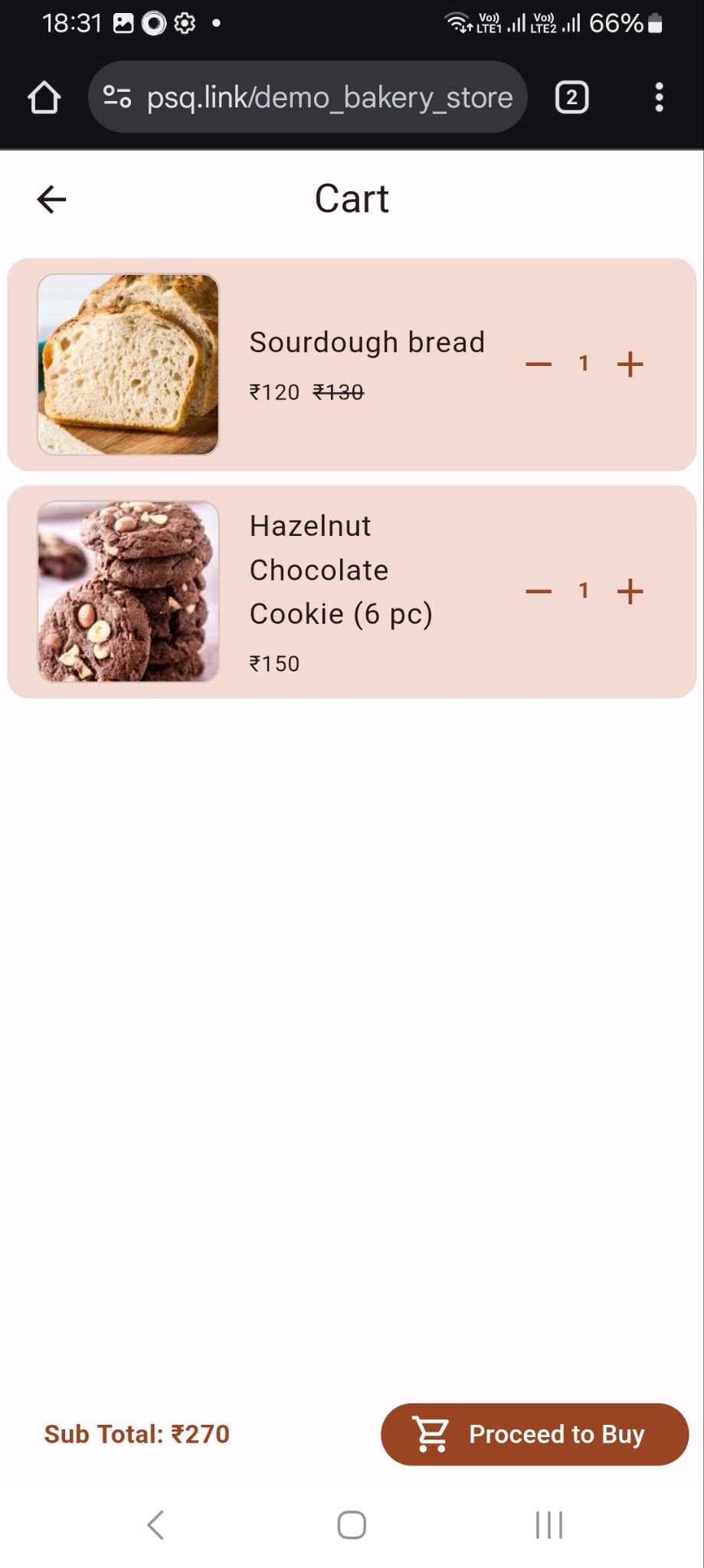 Customer storefront mobile screenshot showing product browsing and ordering flow