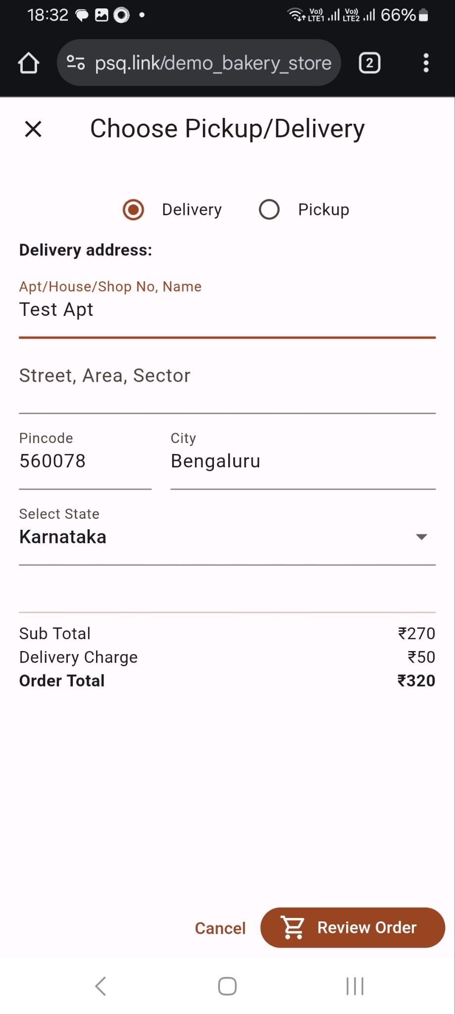 Customer storefront mobile screenshot showing product browsing and ordering flow