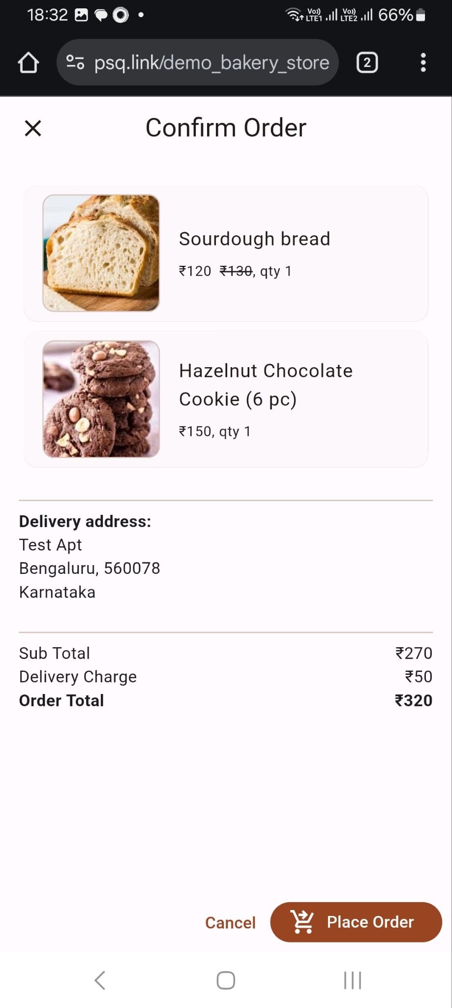Customer storefront mobile screenshot showing product browsing and ordering flow