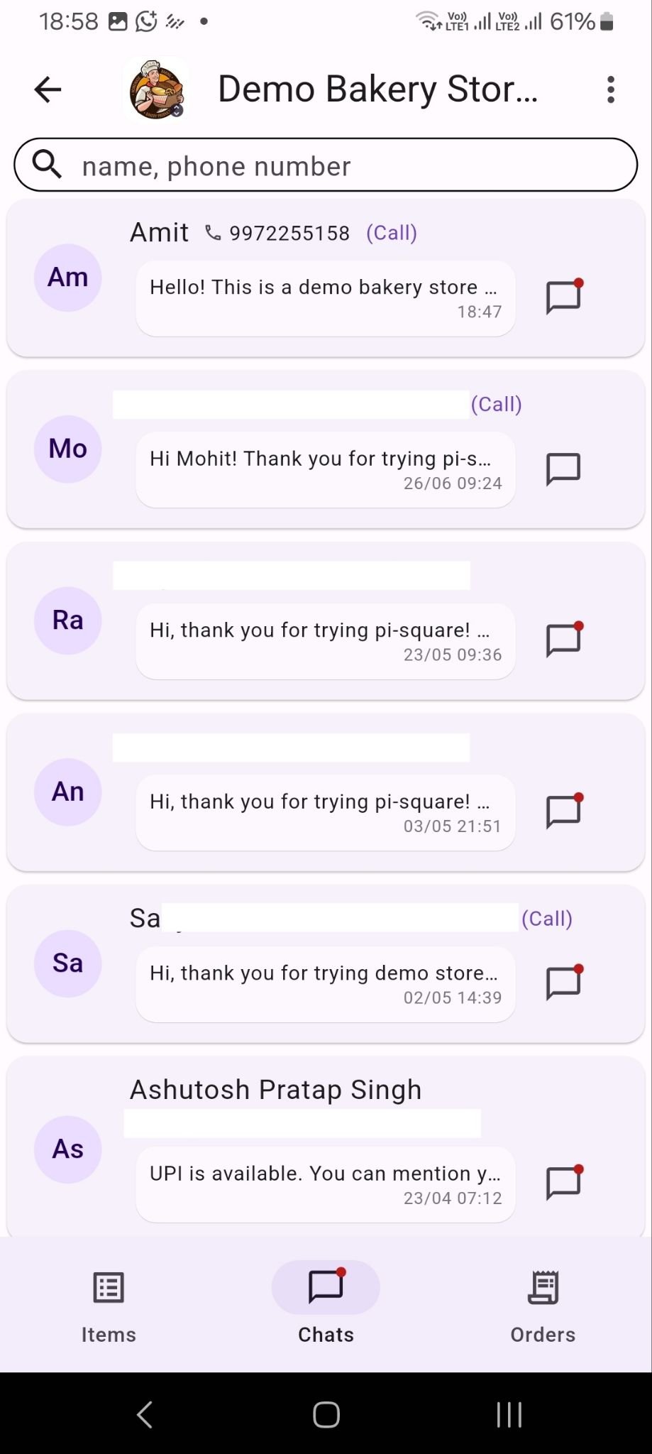 Seller dashboard mobile screenshot showing catalog, inventory, or order management