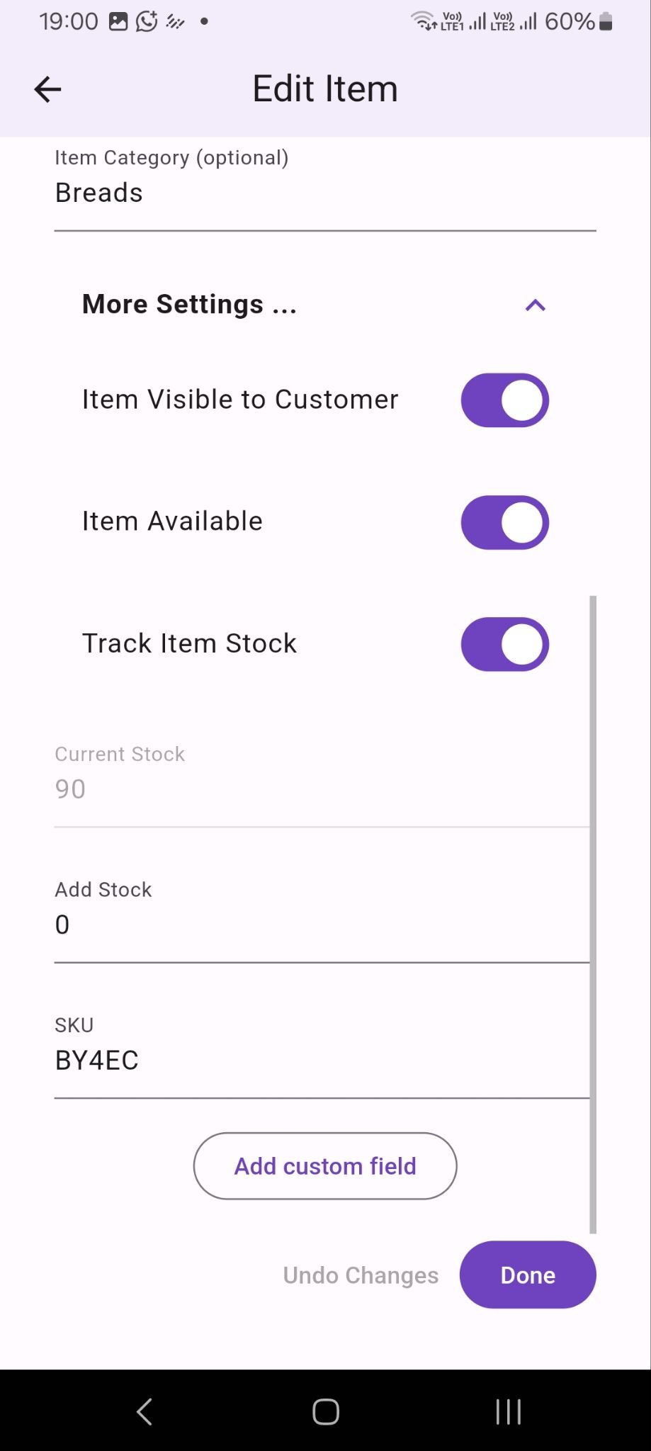 Seller dashboard mobile screenshot showing catalog, inventory, or order management