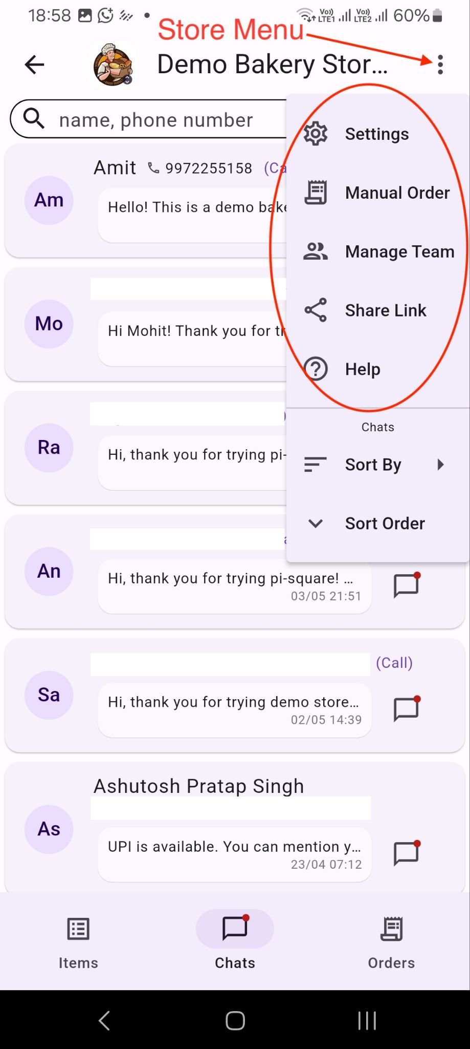 Seller dashboard mobile screenshot showing catalog, inventory, or order management