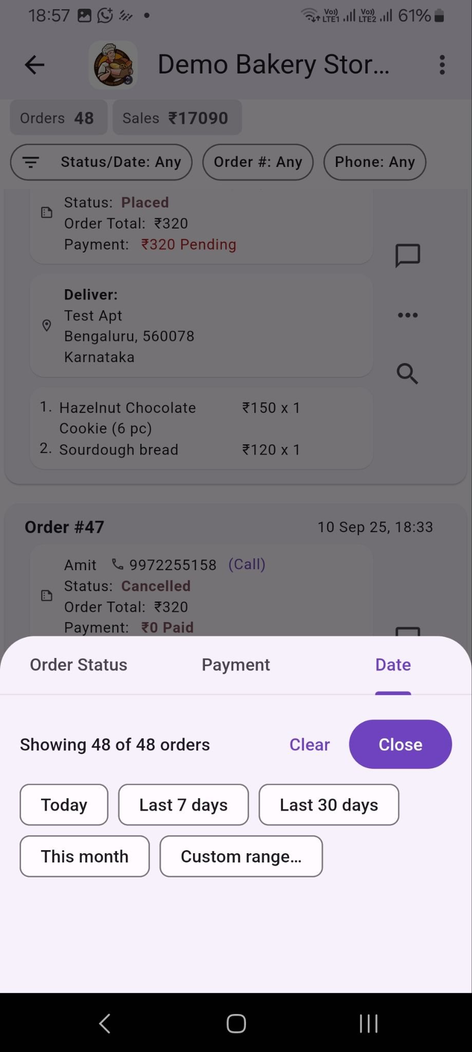 Seller dashboard mobile screenshot showing catalog, inventory, or order management